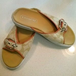 Coach logo twill sandals buckle slides